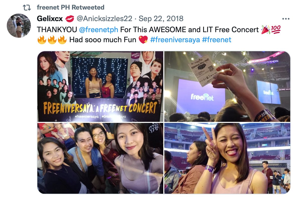 Tweet from a user sharing concert selfies after redeeming points
